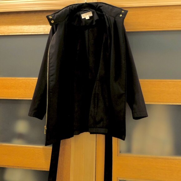 MICHAEL KORS~BLACK TRENCH COAT Asymmetrical Zip Military Style Jacket  SZ Medium - Picture 4 of 7